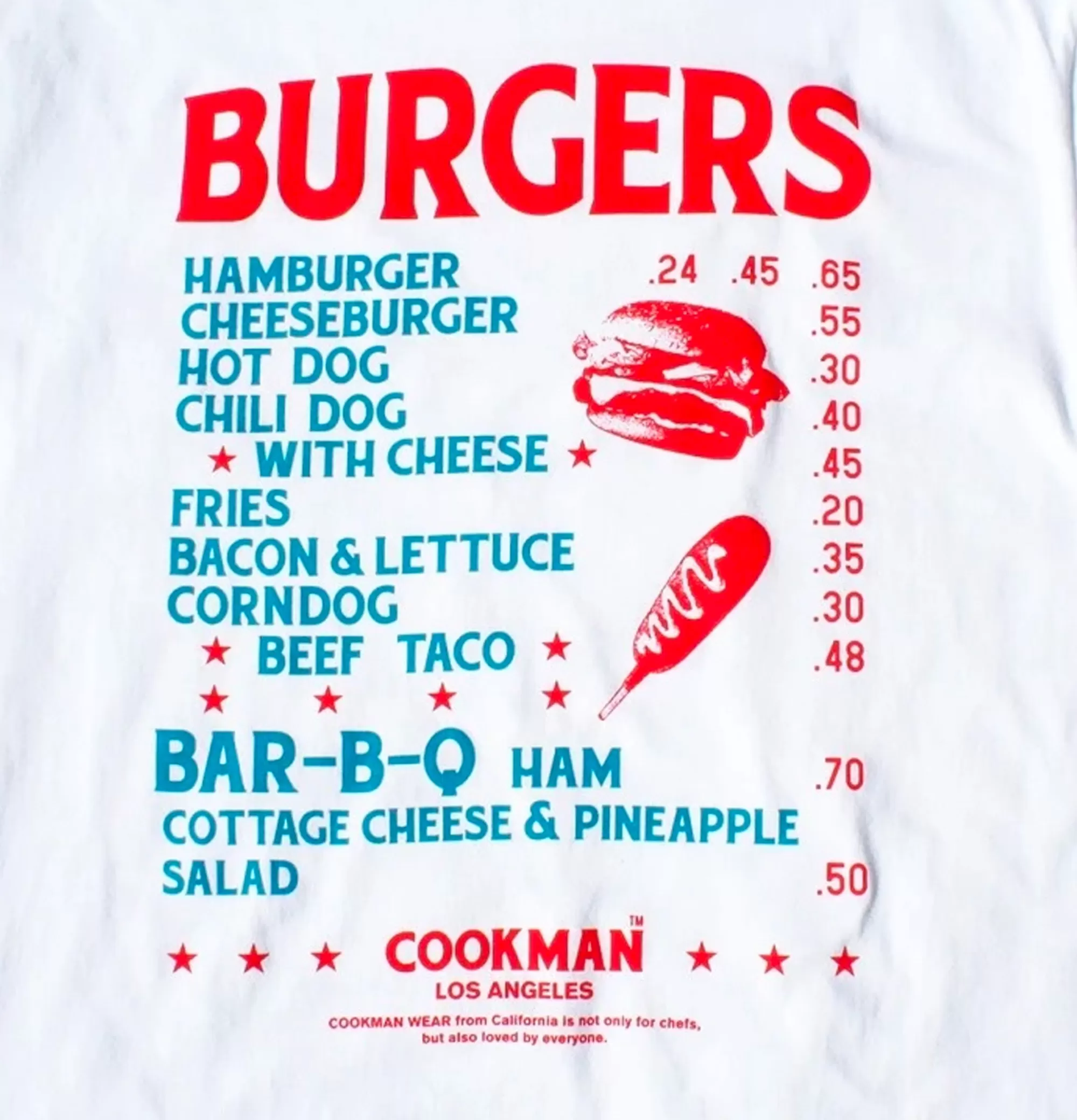 COOKMAN Tee Shirts Burgers Menu White^ T-Shirts