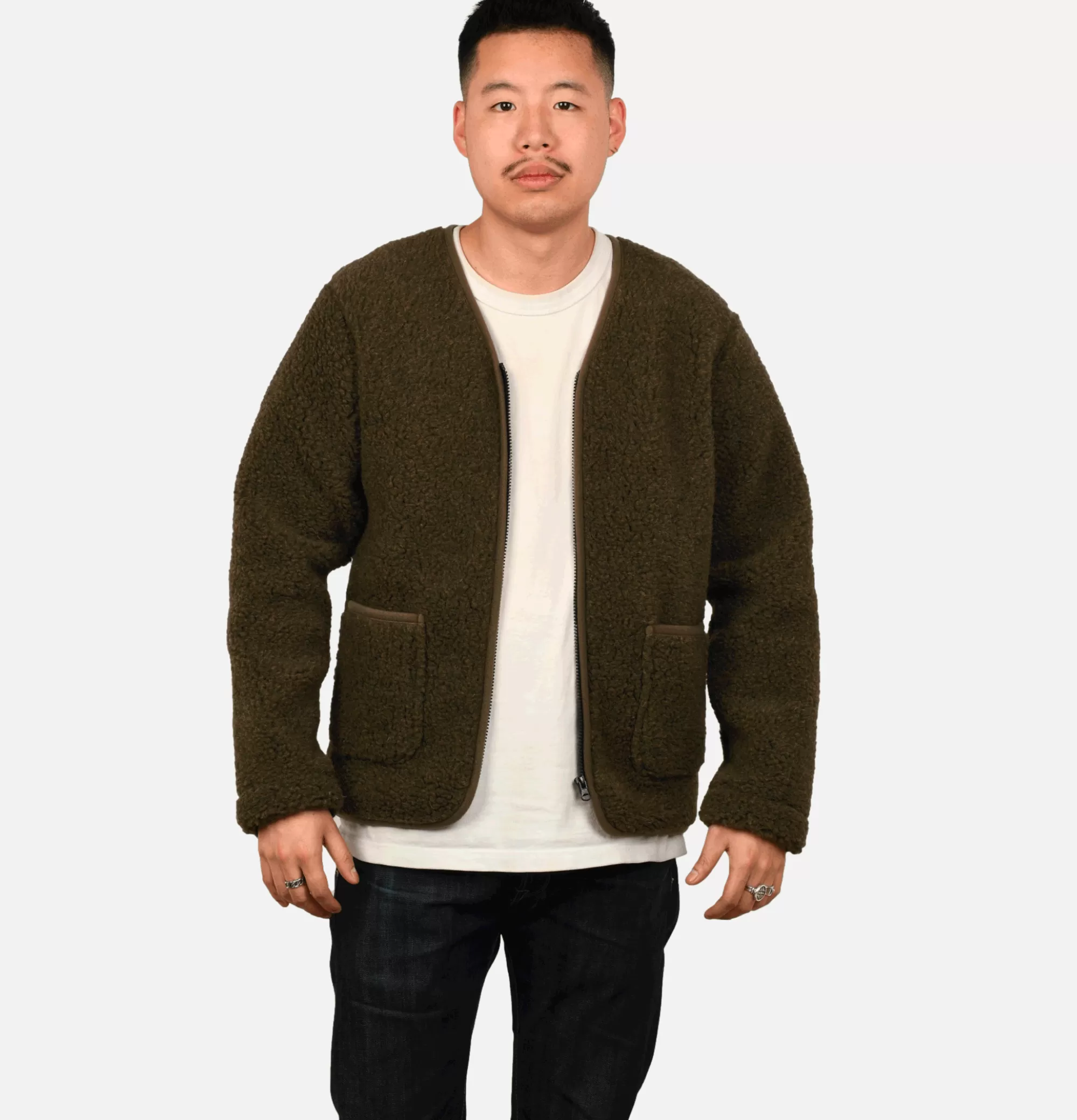 COLDBREAKER Zip Up Vee Cardigan Khaki^ Sweats & Polaires