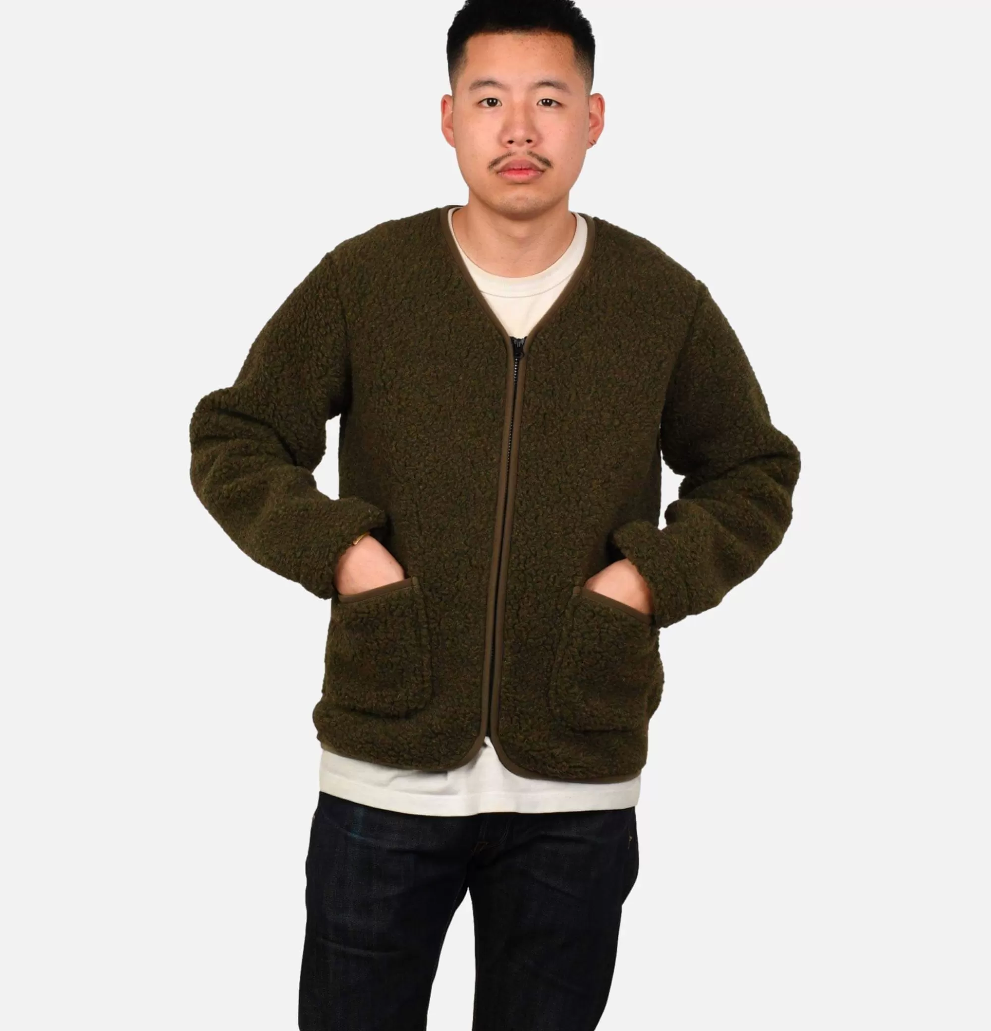 COLDBREAKER Zip Up Vee Cardigan Khaki^ Sweats & Polaires