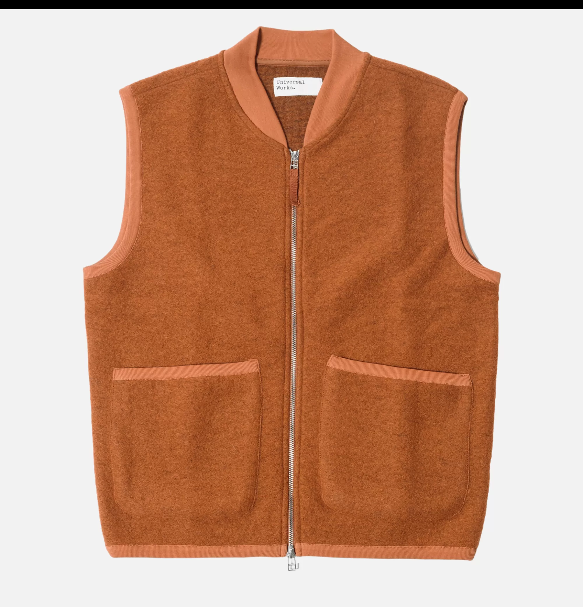 UNIVERSAL WORKS Zip Waistcoat Wool Orange^ Pulls & Cardigans